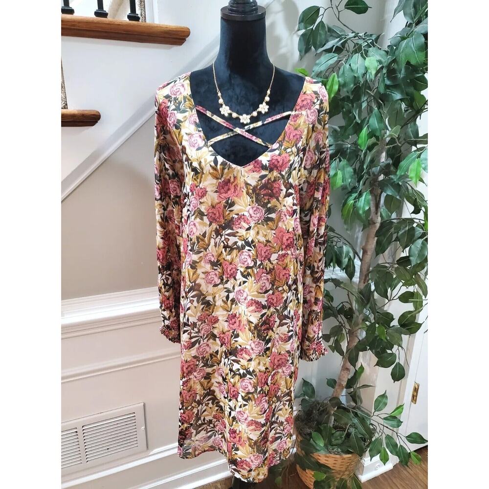Boutique Women's Floral Polyester V-Neck Long Sleeve Knee Length Dress Size 3X